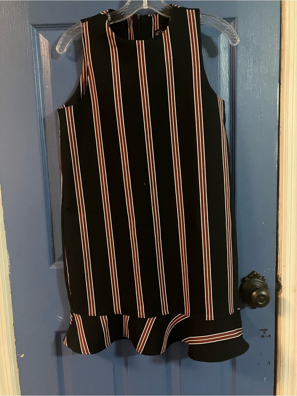 Zara Black Mini Dress with Pink and White Vertical Stripes